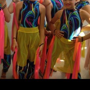 Rainbow Unitard, Yellow Skirt and Arm Ribbons